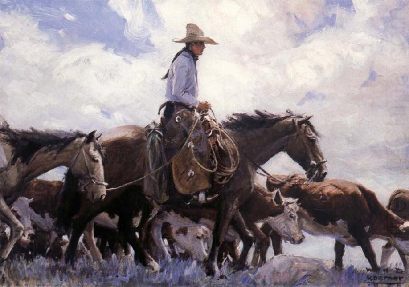 W.H.D. Koerner The Stood There Watching Him Move Across the Range,Leading His Pack Horse china oil painting image